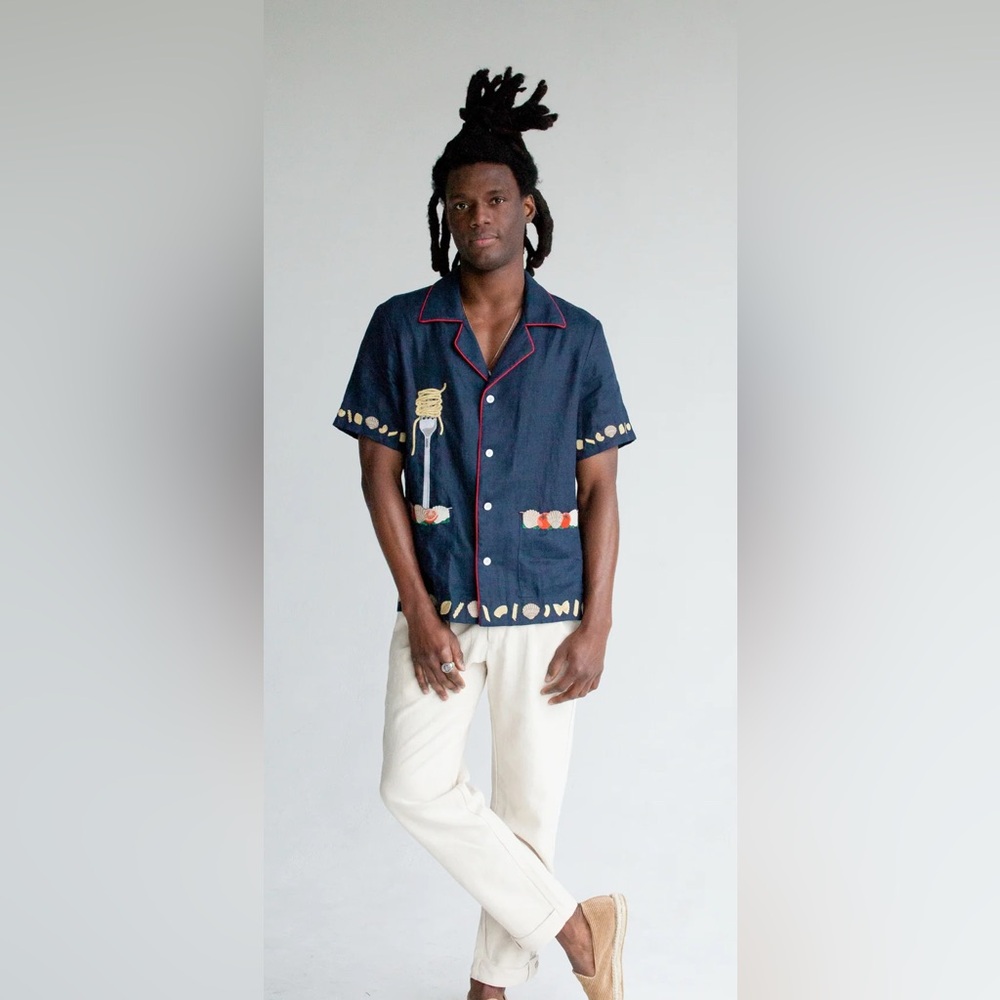Tombolo 'Vongole!' Cabana Shirt (Navy